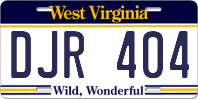 WV license plate DJR404