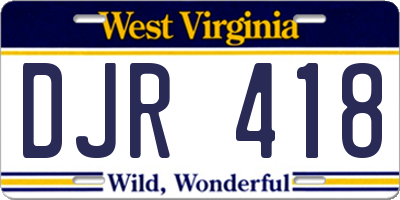 WV license plate DJR418