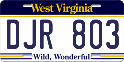 WV license plate DJR803