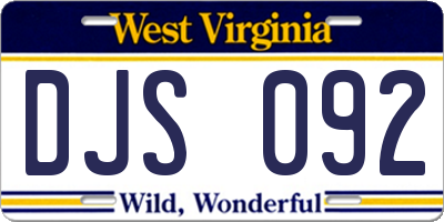 WV license plate DJS092