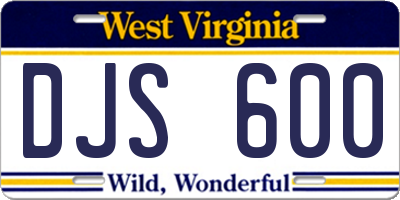 WV license plate DJS600