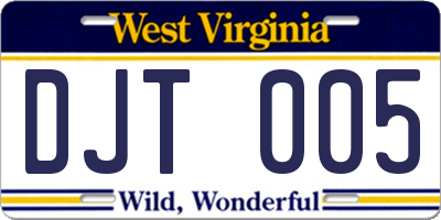 WV license plate DJT005
