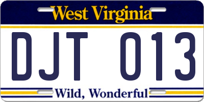WV license plate DJT013