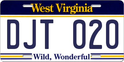 WV license plate DJT020