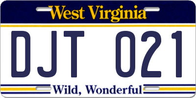 WV license plate DJT021