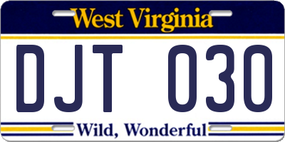WV license plate DJT030