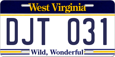WV license plate DJT031