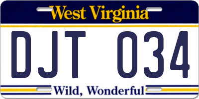 WV license plate DJT034
