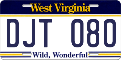 WV license plate DJT080