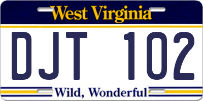 WV license plate DJT102