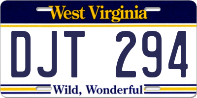 WV license plate DJT294