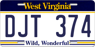 WV license plate DJT374