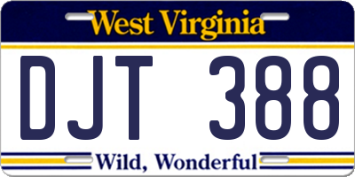 WV license plate DJT388