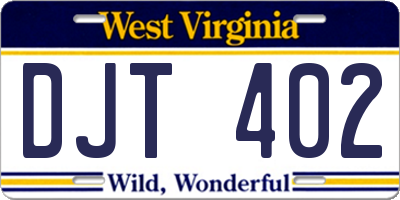 WV license plate DJT402