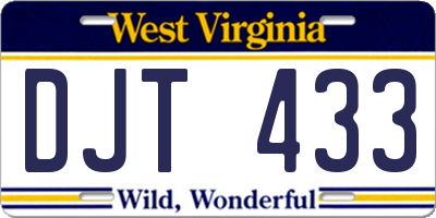 WV license plate DJT433