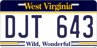 WV license plate DJT643