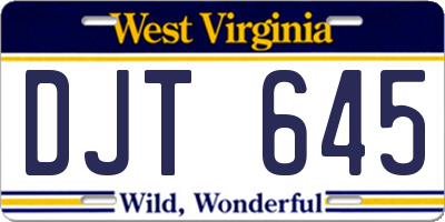 WV license plate DJT645