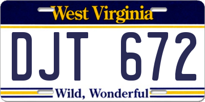 WV license plate DJT672