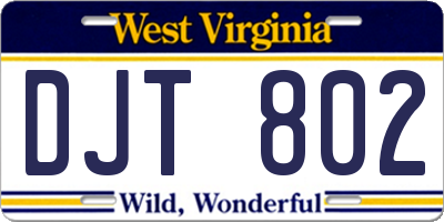 WV license plate DJT802