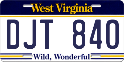 WV license plate DJT840