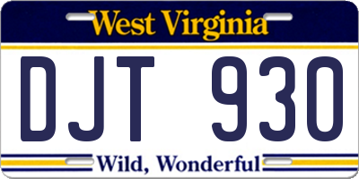 WV license plate DJT930