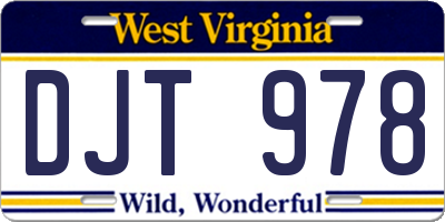 WV license plate DJT978