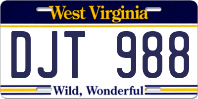 WV license plate DJT988
