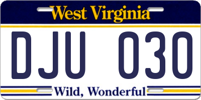 WV license plate DJU030