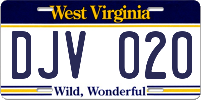 WV license plate DJV020