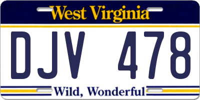 WV license plate DJV478