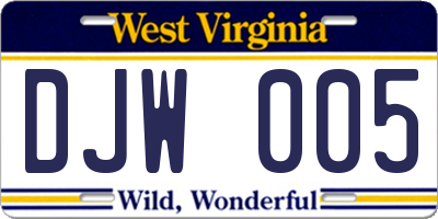 WV license plate DJW005