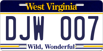 WV license plate DJW007