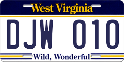 WV license plate DJW010