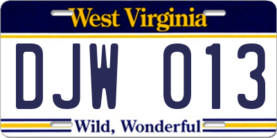 WV license plate DJW013
