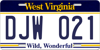 WV license plate DJW021