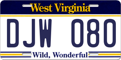 WV license plate DJW080