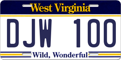 WV license plate DJW100