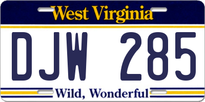 WV license plate DJW285