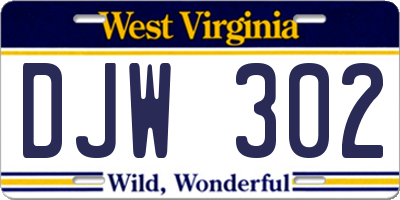 WV license plate DJW302