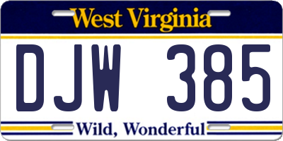 WV license plate DJW385