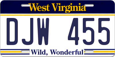 WV license plate DJW455