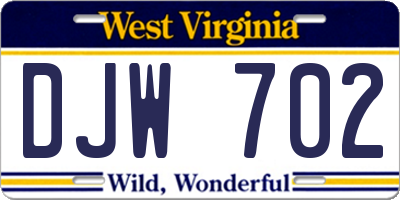 WV license plate DJW702
