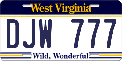 WV license plate DJW777