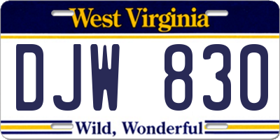 WV license plate DJW830