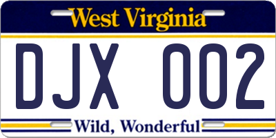 WV license plate DJX002
