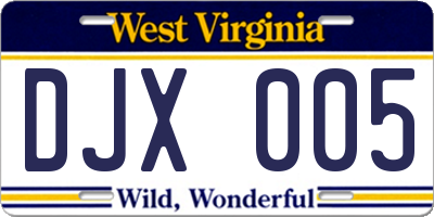 WV license plate DJX005