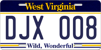 WV license plate DJX008