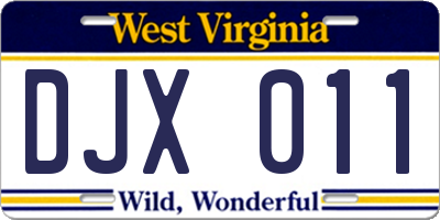 WV license plate DJX011