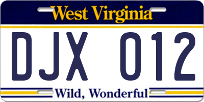WV license plate DJX012