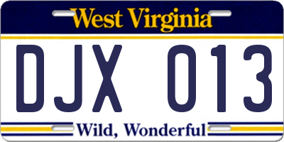 WV license plate DJX013
